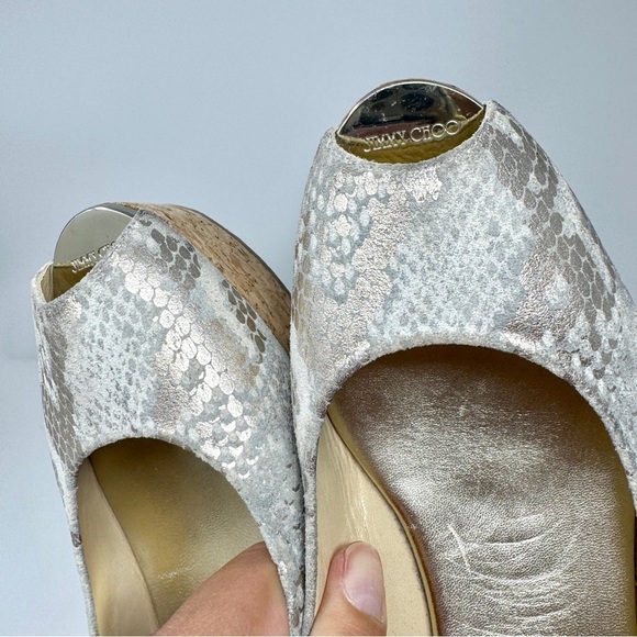 JIMMY CHOO Wedge Platform Sandals Suede Animal Print Slingback - Picture 8 of 15